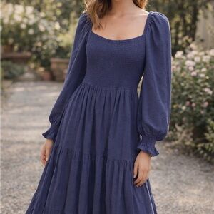 Penelope Rose maxi dress sz XL ballon sleeves stretchy blue tiered Textured